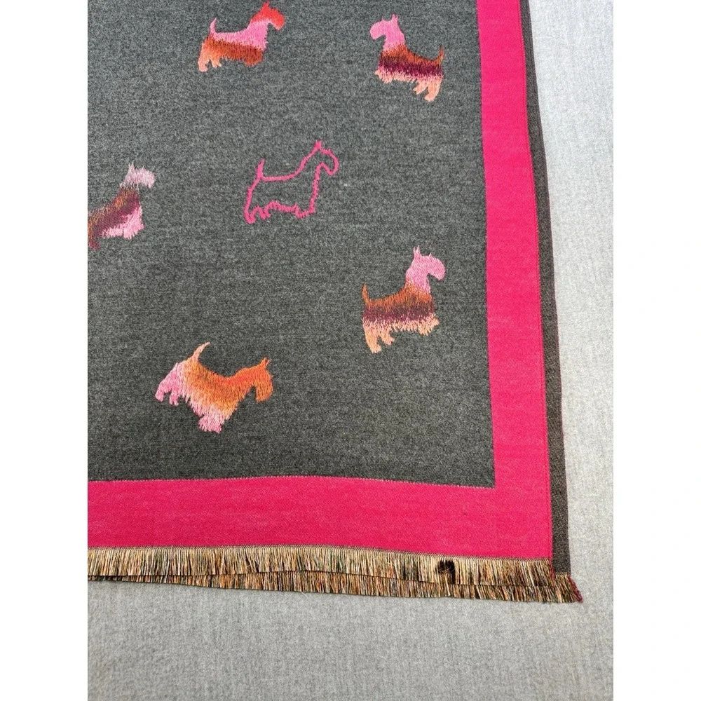 Scottie Dog Scarf Pink Gray Fringe Wrap Shawl‎ Womens Soft Cozy NWT 75